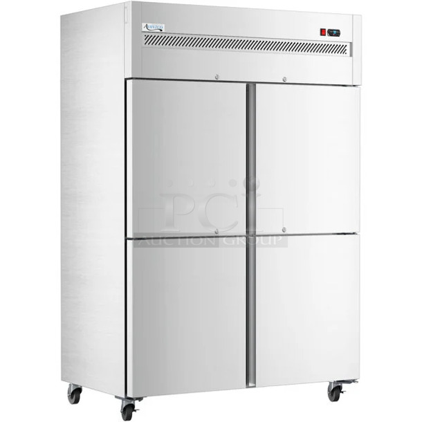 BRAND NEW SCRATCH AND DENT! 2023 Avantco 178Z2F4K Stainless Steel 54" Solid Half Door Stainless Steel Reach-In Freezer. 115 Volts, 1 Phase.  Tested and Powers On But Does Not Get Cold - Image 1 of 10
