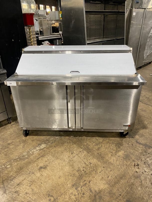 Fagor Commercial Refrigerated Sandwich Prep Table! With 2 Door Underneath Storage Space! All Stainless Steel! On Casters! Model: FMT6024 SN: 11100337M 115V 60HZ 1 Phase