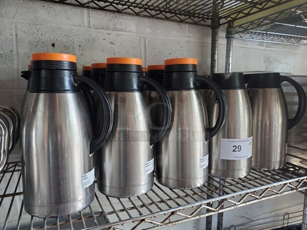 64oz Stainless Steel Vacuum Insulated Carafe with Orange Brew (Missing some lids) BIDX17 - Image 3 of 4