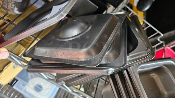 Lot of 8 Stainless Steel Square Food Pans Lids - Image 1 of 2
