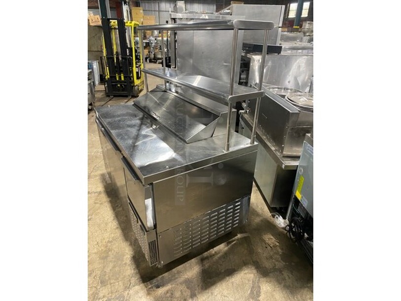 Continental Commercial Refrigerated Sandwich Prep Table! With Double Over Head Shelf! With 3Door Underneath Storage Space! With Poly Coated Racks! All Stainless Steel! - Image 2 of 10