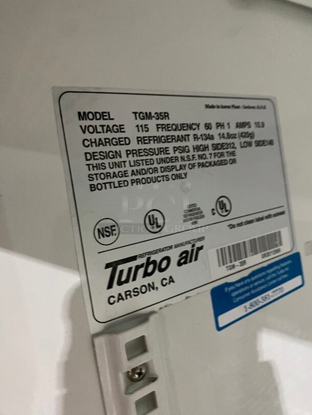 Turbo Air Commercial 2 Door Reach In Cooler Merchandiser! MODEL TGM-35 115V 1PH - Image 7 of 8