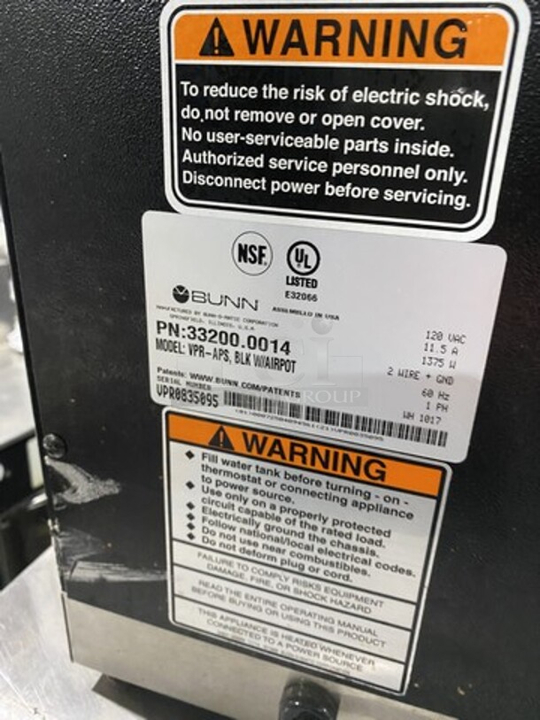 Bunn Counter Top Coffee Brewer Machine! Model VPR-APS Serial 332000014! 120V 1Phase!  - Image 6 of 7