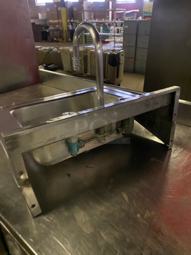 Solid Stainless Steel Wall Mount Hand Sink! With Faucet And Handles! With Back Splash! 22x19! - Image 3 of 6