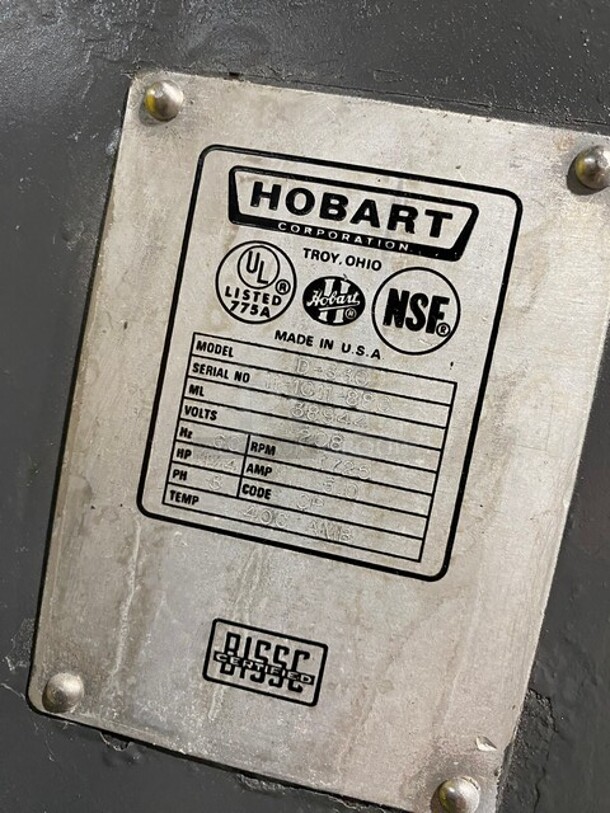 Hobart D330 Metal Commercial Floor Style 30 Quart Planetary Dough Mixer! Working When Removed! MODEL D-330 SN:111011880 208V 3PH - Image 6 of 9