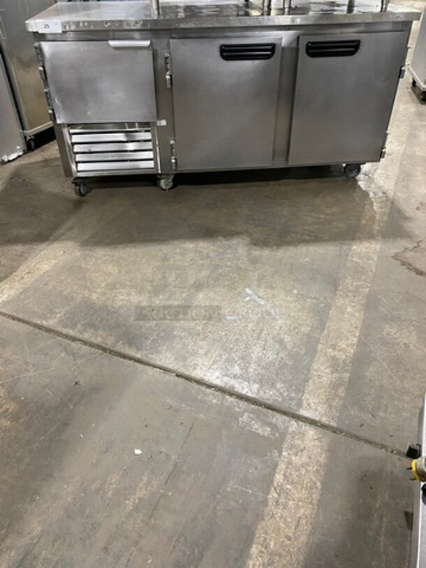 Leader Commercial 3 Door Undercounter/ Work Top Cooler! All Stainless Steel! On Casters! Model: LB72S/C SN: GY02S2505 115V 60HZ 1 Phase