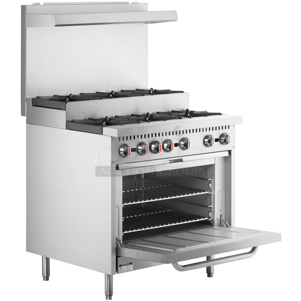 Cooking Performance Group S36-SU-N Gas 6 Burner 36" Step-Up Range with 1 Standard Oven, 210,000 BTU. Legs For Back Panel Supports Are Bent. 36x32-5/8x60-3/8  - Image 3 of 11