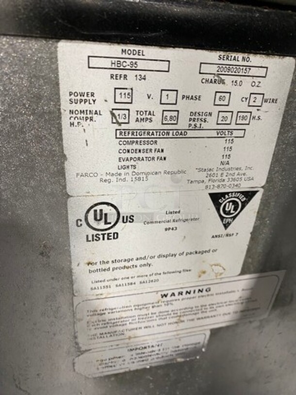 Migali Commercial Bar Back Beer Bottle Cooler! With 3 Sliding Stainless Steel Top Doors! Model: HBC95 SN: 2009020157 115V 1 Phase - Image 7 of 8