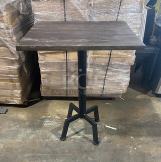 Wow! Brand New! OCS Ash Grey Finish Scratch Resistant Durowood Composite Bar Height Table! 24 By 24! Suitable For Indoor & Outdoor Use With Metal Bar Height Base!