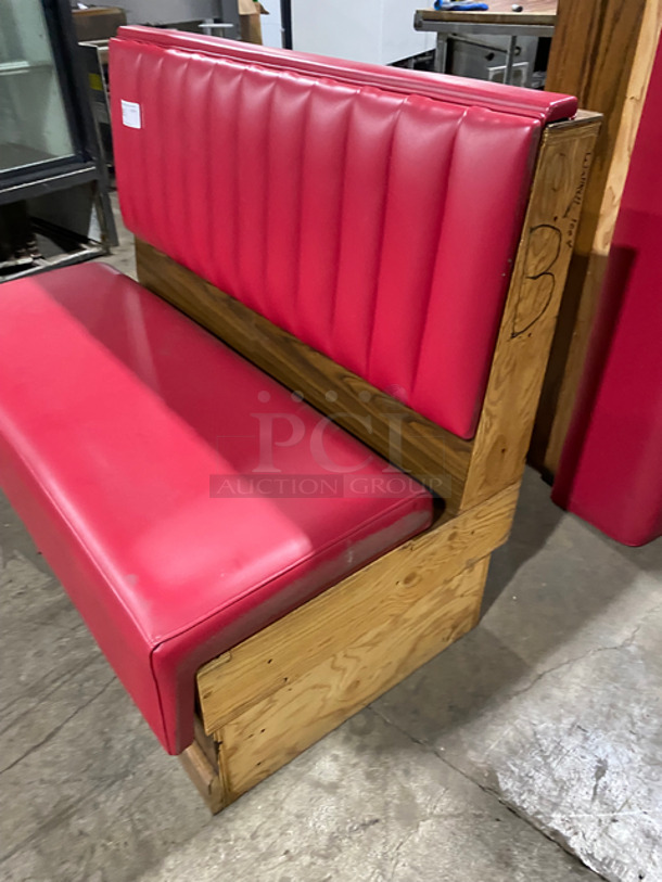 NEW! Single Sided Red Cushioned Booth Seat! With Wooden Outline! Perfect For Up Against The Wall! Can Be Connected To Any Of The Booths Listed! - Image 4 of 6