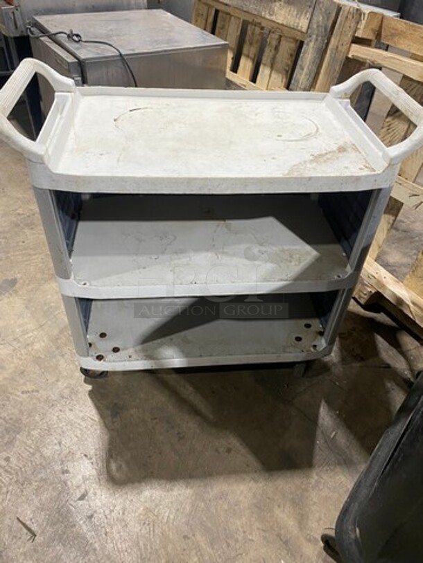 Rubbermaid Commercial White Poly 3 Tier Cart! With Dual Side Push/ Pull Handles! On Casters! - Image 3 of 5