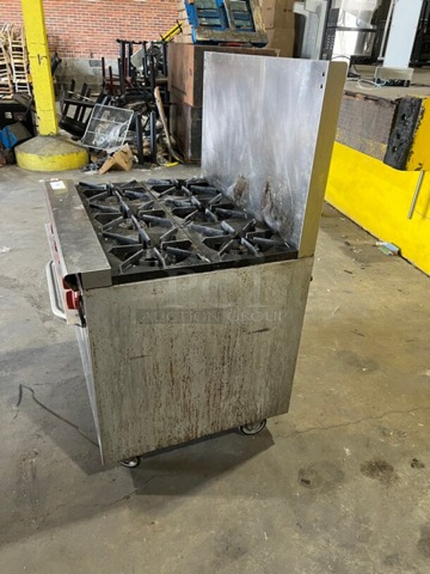 CPG Commercial Natural Gas Powered 6 Burner Stove! With Raised Back Splash! With Oven Underneath! All Stainless Steel! On Casters! Model: 36CPGV6B30N SN: 996991412030 - Image 5 of 9