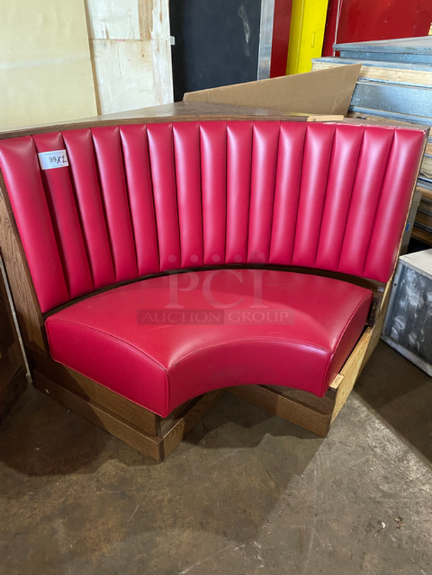 NEW! Single Sided Curved Red Cushioned Booth Seat! With Wooden Outline! Perfect For In The Corner Placement! Can Be Connected With Any Of The Booths Listed! 2x Your Bid! - Image 2 of 9