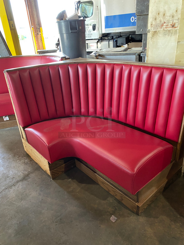 NEW! Single Sided Curved Red Cushioned Booth Seat! With Wooden Outline! Perfect For In The Corner Placement! Can Be Connected With Any Of The Booths Listed! 2x Your Bid! - Image 6 of 9