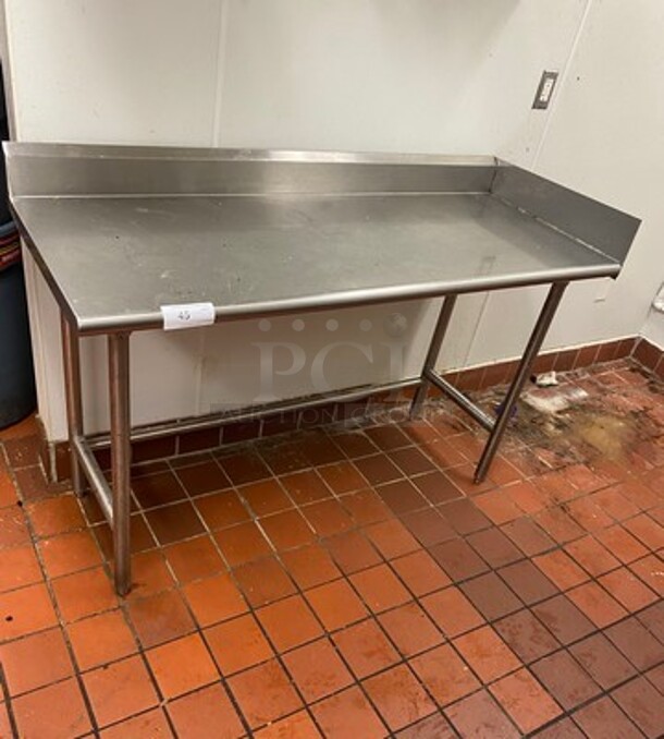 Solid Stainless Steel Side Dishwasher Table! With Back And Single Side Splash! With Storage Space Underneath! On Legs! - Image 1 of 7