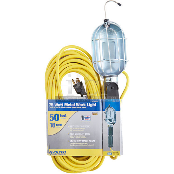 BRAND NEW SCRATCH AND DENT! Voltec 08-00185 Incandescent Trouble Light with Metal Shade and Hanging Hook - 50' 16/3 Cord, 75W Bulb Rating