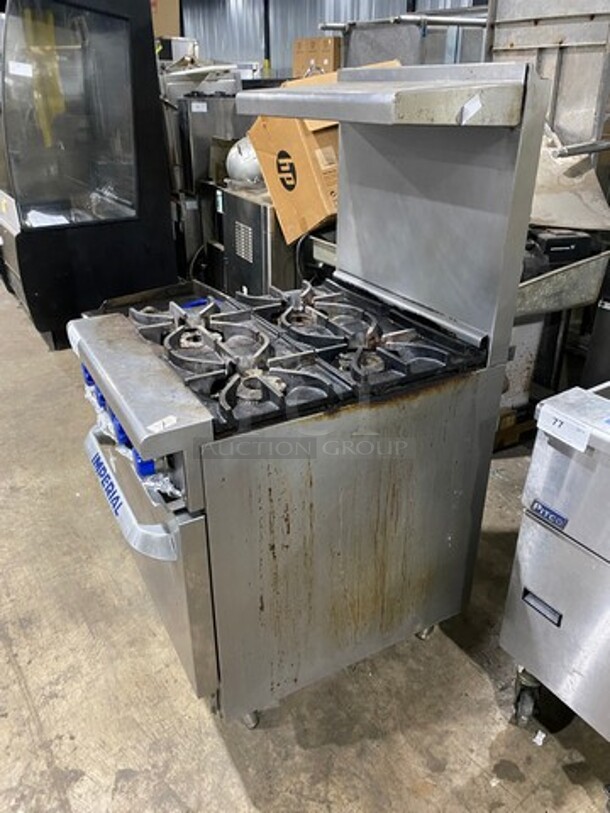 Imperial Commercial Natural Gas Powered 4 Burner Stove! With Raised Back Splash And Salamander Shelf! With Oven Underneath! All Stainless Steel! On Legs! - Image 2 of 9