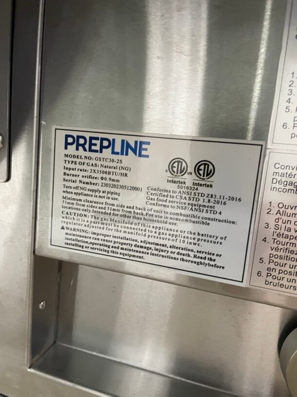 NEW! Scratch-N-Dent! Prepline Natural Gas Powered 2 Pan Sealed Well Hot Food Steam Table! With Sliding Door Enclosed Base! All Stainless Steel! On Legs! Model: GSTC30-2S SN: 2303202305120001! - Image 7 of 9