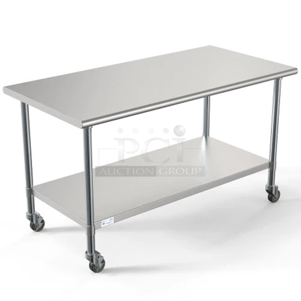 BRAND NEW SCRATCH AND DENT! Koolmore 30" X 60" 18-Gauge 304 Stainless Steel Commercial Work Table With Casters.  - Image 1 of 4