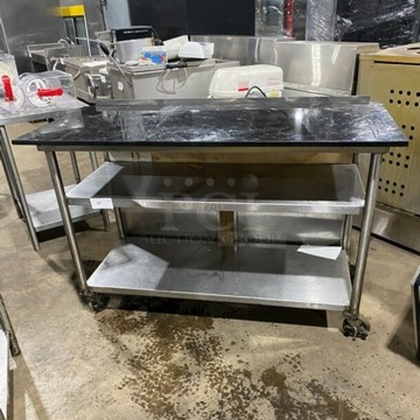 Solid Stainless Steel Work Top/ Prep Table! With Storage Space Underneath! On Casters! - Item #1097186