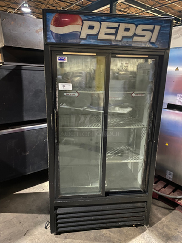 COOL! True Commercial 2 Sliding Door Reach In Refrigerator Merchandiser! With View Through Doors! With Poly Coated Racks! Model: GDM33 SN: 13681442 115V 60HZ 1 Phase
