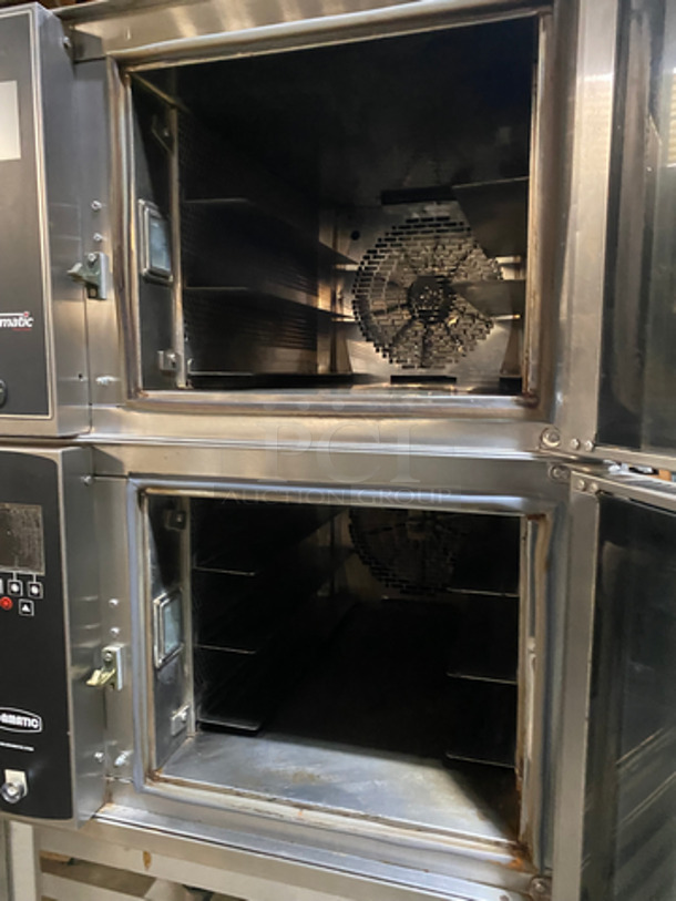 SUPER! Belshaw Adamatic Commercial Electric Powered Dual Combi Oven! With View Through Doors! With Pan Racks Underneath! All Stainless Steel! 2x Your Bid! Model: FG189UZ84 SN: 2000003710FA032620 - Image 5 of 11