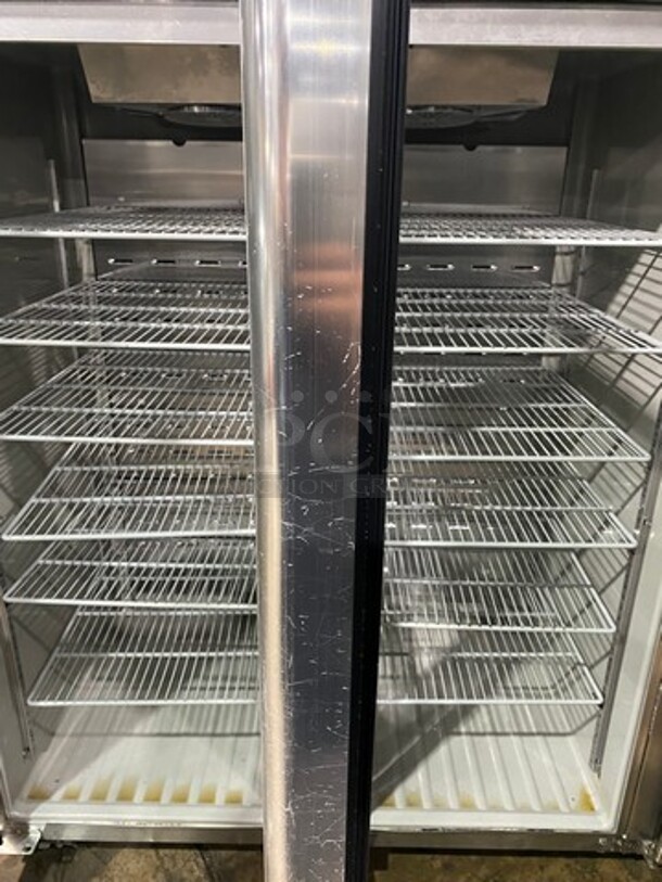 COOL! Hoshizaki Commercial 3 Door Reach In Refrigerator Merchandiser! With View Through Doors! Poly Coated Racks! All Stainless Steel! On Casters! Model: CR3BFGY SN: D80079K 115V 60HZ 1 Phase - Image 5 of 9