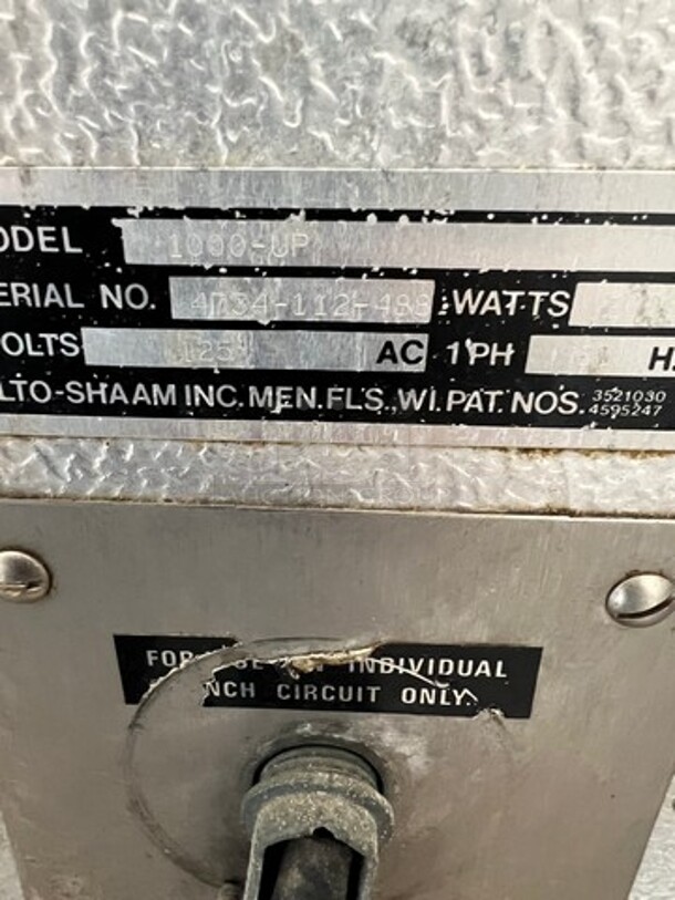 Alto Shaam Commercial Heated Holding Cabinet/ Food Warmer! All Stainless Steel! On Casters! WORKING WHEN REMOVED! Model: 1000UP SN: 4734112488 120V 60HZ 1 Phase - Image 6 of 6