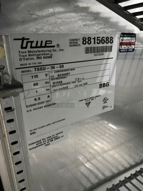 SWEET! True Commercial Refrigerated Sandwich Prep Table With 2 Door Storage Underneath! All Stainless Steel! On Commercial Casters! MODELTSSU3608 SN:8815688 - Image 7 of 9