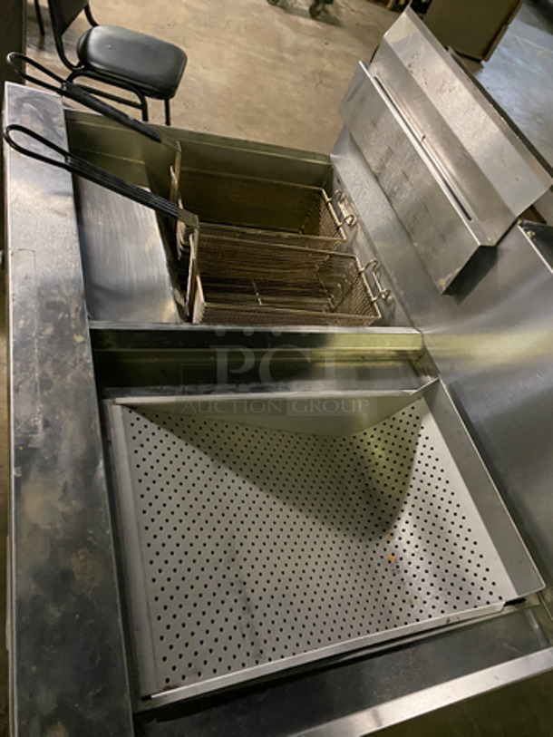 Frymaster Commercial Natural Gas Powered Deep Fat Fryer! With Side Dumping Station! With Back Splash! 2 Metal Frying Baskets! All Stainless Steel! On Casters! Model: 11814NSC SN: 1412PO0003 110/120V 60HZ 1 Phase - Image 5 of 11