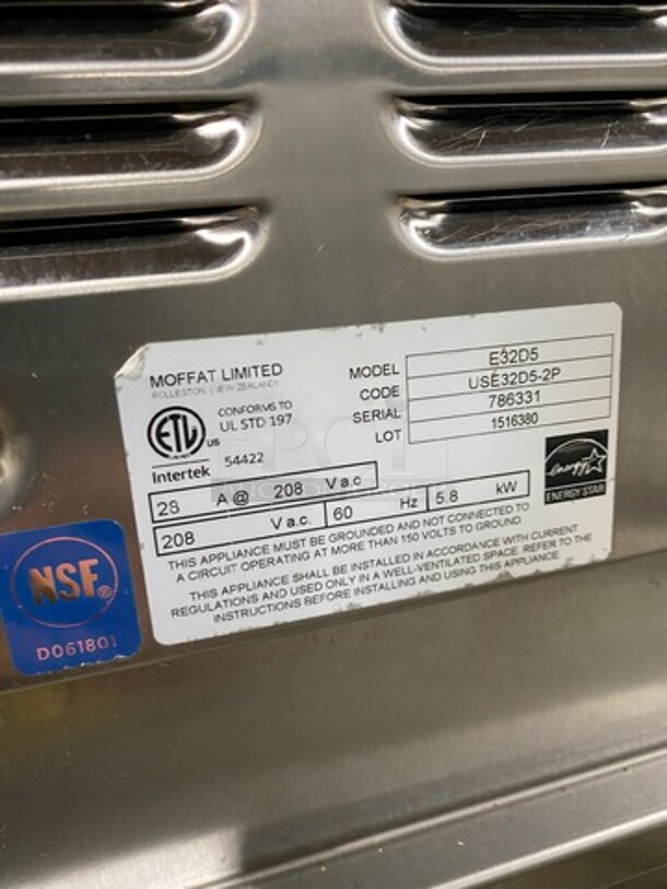 Turbo Fan Commercial Electric Powered Double Deck Convection Oven! With Metal Oven Racks! All Stainless Steel! On Legs! 2x Your Bid Makes One Unit! Model: E32D5 SN: 786331, SN: 786339 208V - Image 9 of 11
