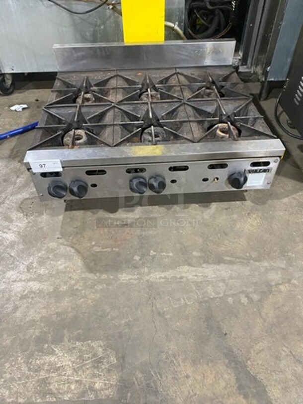 Sweet! Vulcan Commercial Countertop Natural Gas Powered 6 Burner Range! With Back Splash! All Stainless Steel! On Legs! Model: VHP6361 SN: 650087360! Working When Removed! 