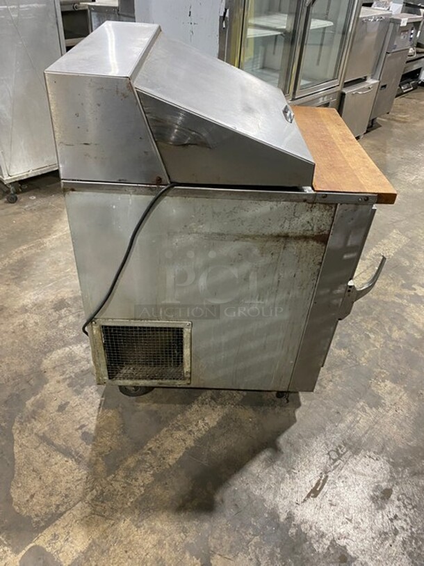 GZG Commercial Refrigerated Sandwich Prep Table! With Chop Block Cutting Board! With Single Door Storage Space! All Stainless Steel! On Casters! - Image 4 of 9