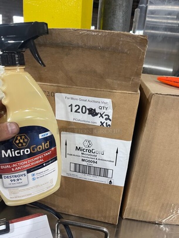 NEW! IN THE BOX! Micro Gold Dual Action Disinfectant And Antimicrobial Spray! 6 Bottles Per Box, 2 Boxes In This Item Number! - Image 2 of 2