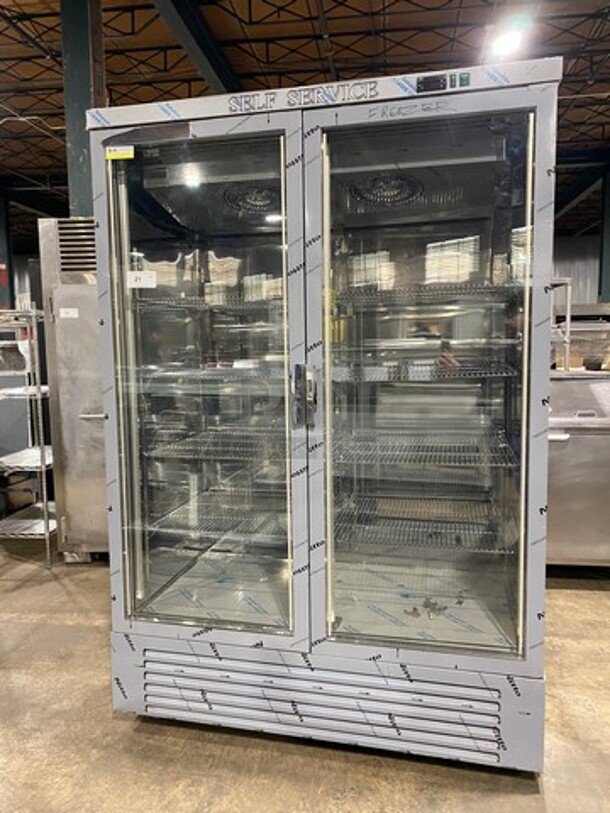 COOL! NEW! OUT OF THE BOX! SLK Commercial 2 Door Reach In Freezer Merchandiser! With View Through Doors! With Racks! All Stainless Steel! Model: SB147V SN: 1812000039 110V - Image 1 of 10