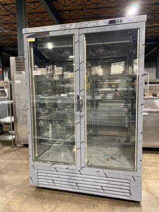 COOL! NEW! OUT OF THE BOX! SLK Commercial 2 Door Reach In Freezer Merchandiser! With View Through Doors! With Racks! All Stainless Steel! Model: SB147V SN: 1812000039 110V