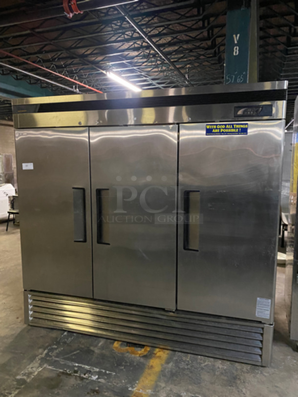 Turbo Air Commercial 3 Door Reach In Refrigerator! With Metal Racks! All Stainless Steel! With Casters! Model: TSR72SD SN: BD7R0113 115V 60HZ 1 Phase