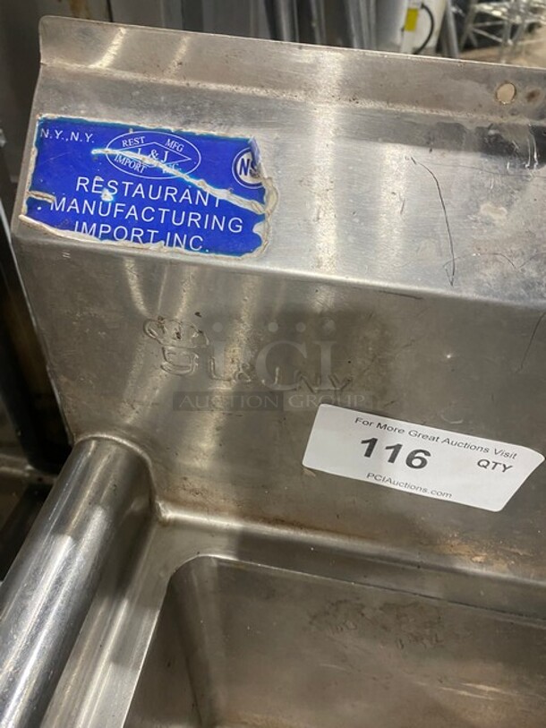 L&J Commercial Single Bay Sink! All Stainless Steel! With Legs! - Image 7 of 7