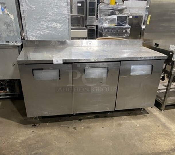 True Commercial 3 Door Lowboy/ Worktop Cooler! With poly Coated Racks! With Backsplash! All Stainless Steel! On Legs! Model: TWT72 SN: 13432767 115V 60HZ 1 Phase - Image 1 of 10