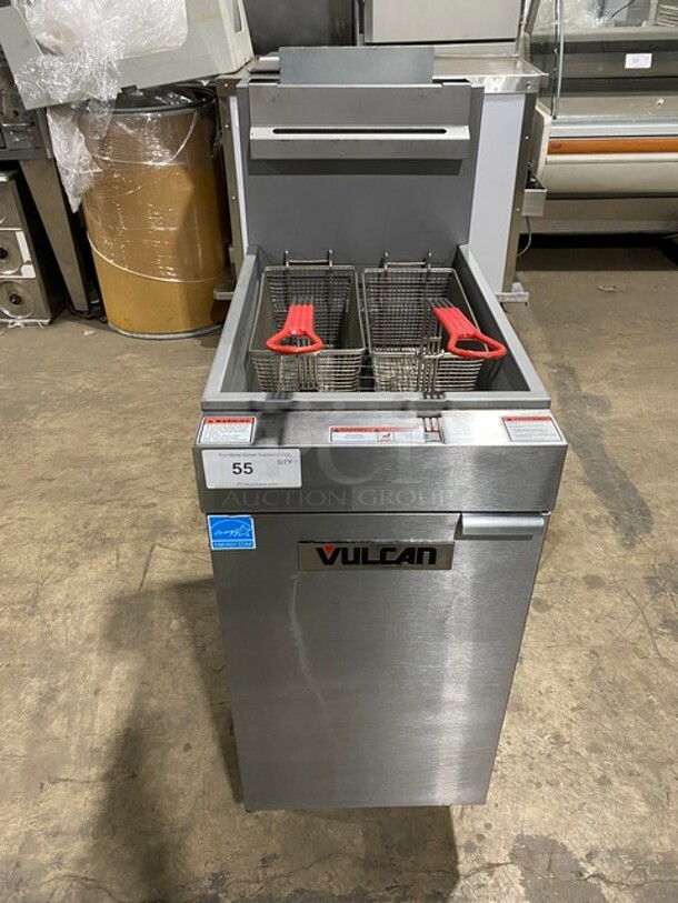 Vulcan Commercial Natural Gas Powered Deep Fat Fryer! With Frying Baskets! All Stainless Steel! On Legs! Model: 1VEG35M1 SN: DV1133288 - Image 1 of 8