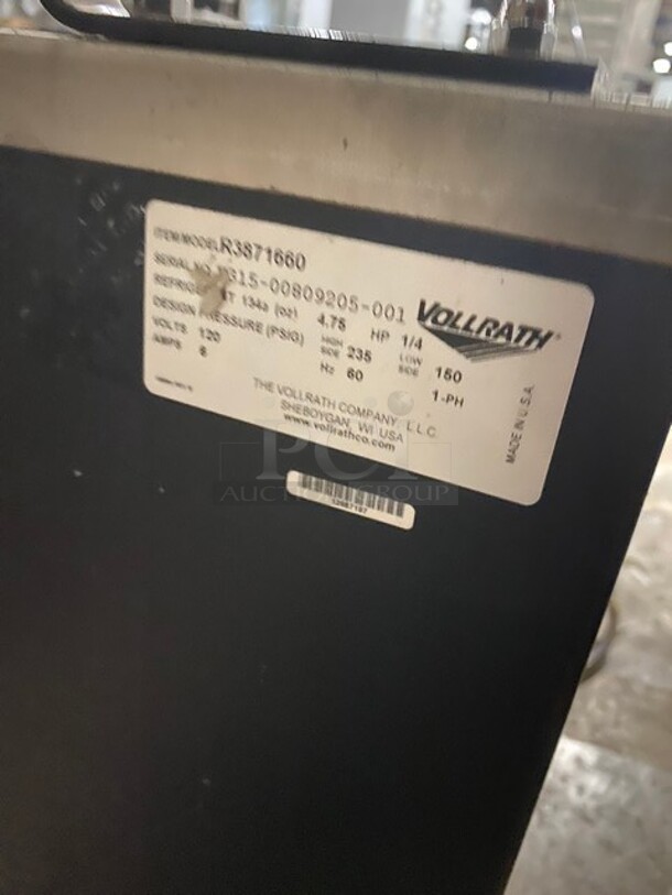 Vollrath Commercial Refrigerated Food Serving Station Counter/ Cold Pan! With Sneeze Guard! With Lowering Prep Line! Stainless Steel Body! On Casters! Model: R3871660 SN: B31500809205001 120V 60HZ 1 PH - Image 8 of 9