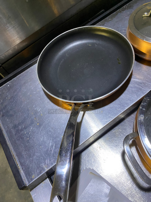 Belgique 3 Piece Cookware! 2 Sauté Pans And Frying Pan! In Copper! 3x Your Bid! - Image 2 of 4