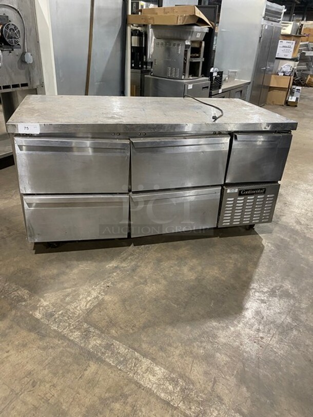 Continental Commercial Refrigerated 4 Drawer Lowboy/Worktop Cooler! With Single Door Refrigerated Storage Space! All Stainless Steel! On Casters! 115V 1 Phase! Model: CRA6B SN: 15733254! - Image 1 of 9