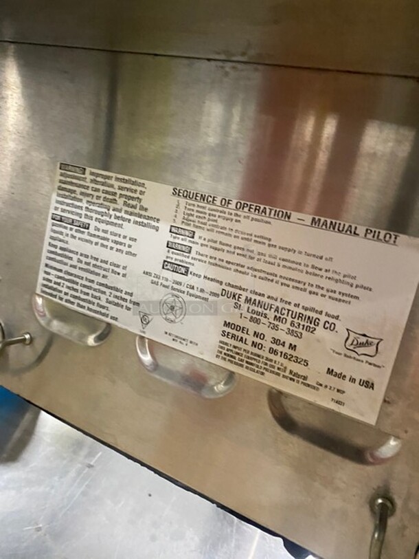 Duke Commercial Natural Gas Powered 4 Well Steam Table! With Underneath Storage Space! All Stainless Steel! Model 304M Serial 06162325! On Legs! - Image 8 of 9