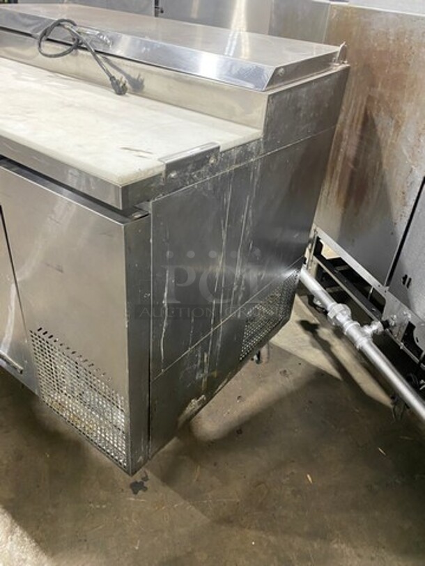 NICE! Turbo Air Commercial Refrigerated Pizza Prep Table! With Commercial Cutting Board! With Single Door Storage Space! Poly Coated Rack! All Stainless Steel! On Casters! Model: TPR44SD SN: TP4RA0100B 115V 60HZ 1 Phase - Image 2 of 10