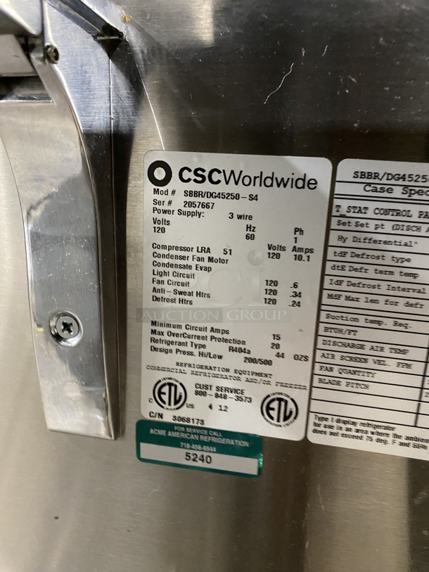 WOW! CSC All Stainless Steel Commercial Refrigerated Open/Display Case! MODEL: SBBR/DG45250-S4 SN:2057667 120V 1Ph! Remote Compressor/No Compressor!  - Image 6 of 7