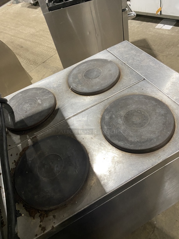 Sweet! Imperial Electric Powered 4 Burner Hot Plate Range w/ Oven and Raised Back Splash! Stainless Steel! On Legs!  - Image 3 of 7