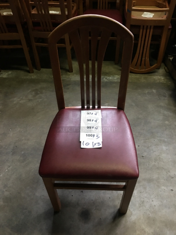 Red Cushioned Square Chairs! With Wooden Body! 4x Your Bid!  - Image 1 of 8