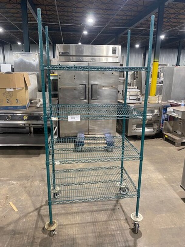 Metro Green Poly Coated 4 Tier Shelf! On Casters! BUYER MUST DISMANTLE! PCI CANNOT DISMANTLE FOR SHIPPING! PLEASE CONSIDER FREIGHT CHARGES! - Image 1 of 4