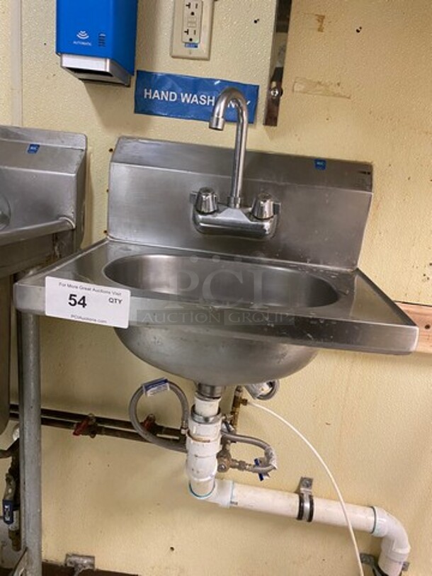 Commercial Stainless Steel Hand Sink! With Back Splash! With Faucet And Handles! - Image 6 of 7